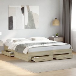Cadre de lit avec tiroirs sans matelas chêne sonoma 200x200 cm 