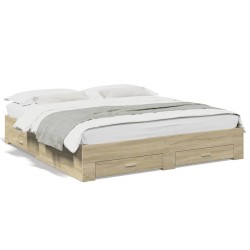 Cadre de lit avec tiroirs sans matelas chêne sonoma 200x200 cm 