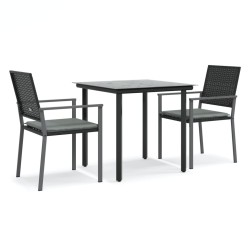 Ensemble à manger de jardin 3 pcs coussins résine tressée acier 