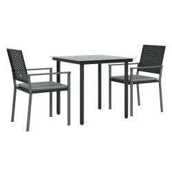 Ensemble à manger de jardin 3 pcs coussins résine tressée acier 