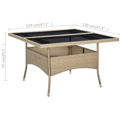 Table à dîner d'extérieur Beige Résine tressée et verre 