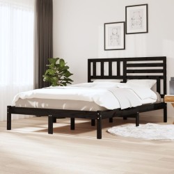 Cadre de lit sans matelas noir 150x200 cm bois de pin massif 