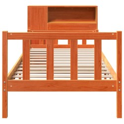 Lit bibliothèque sans matelas cire marron 90x190 cm bois massif 