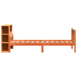 Lit bibliothèque sans matelas cire marron 90x190 cm bois massif 