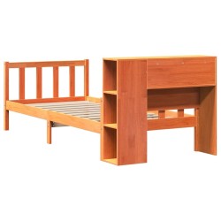 Lit bibliothèque sans matelas cire marron 90x190 cm bois massif 