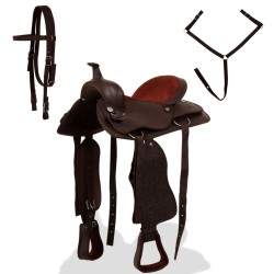 Selle, bridon et col de poitrine Cuir véritable 15 po Marron 