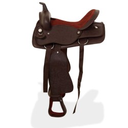Selle, bridon et col de poitrine Cuir véritable 15 po Marron 
