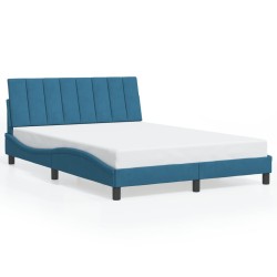 Cadre de lit sans matelas bleu 140x200 cm velours 