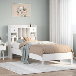 Lit bibliothèque sans matelas blanc 75x190cm bois de pin massif 