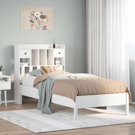Lit bibliothèque sans matelas blanc 75x190cm bois de pin massif 