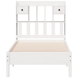Lit bibliothèque sans matelas blanc 75x190cm bois de pin massif 