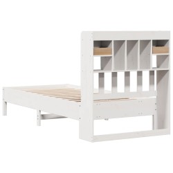 Lit bibliothèque sans matelas blanc 75x190cm bois de pin massif 