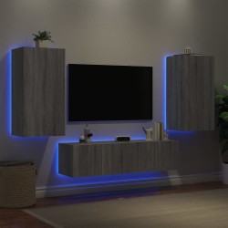 Unités murales TV avec LED 4 pcs gris sonoma bois d'ingénierie 