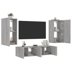 Unités murales TV avec LED 4 pcs gris sonoma bois d'ingénierie 