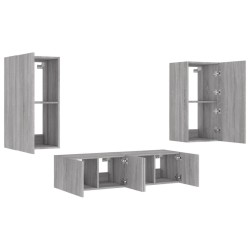 Unités murales TV avec LED 4 pcs gris sonoma bois d'ingénierie 