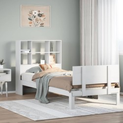 Lit bibliothèque sans matelas blanc 90x200cm bois de pin massif 