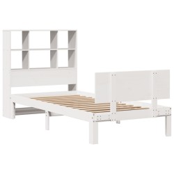 Lit bibliothèque sans matelas blanc 90x200cm bois de pin massif 
