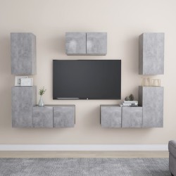 Ensemble de meubles TV 7 pcs Gris béton Bois d'ingénierie 