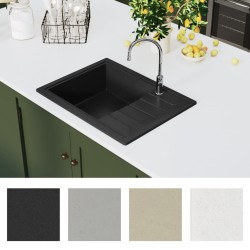 Évier de cuisine avec trou de trop-plein ovale Noir Granit 
