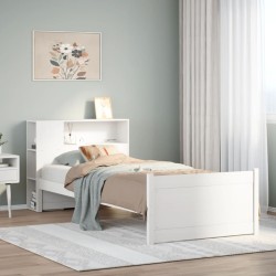 Lit bibliothèque sans matelas blanc 75x190cm bois de pin massif 