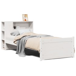 Lit bibliothèque sans matelas blanc 75x190cm bois de pin massif 