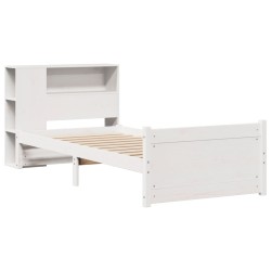 Lit bibliothèque sans matelas blanc 75x190cm bois de pin massif 