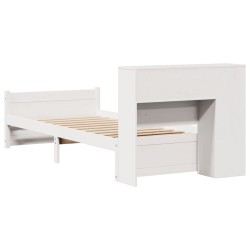 Lit bibliothèque sans matelas blanc 75x190cm bois de pin massif 