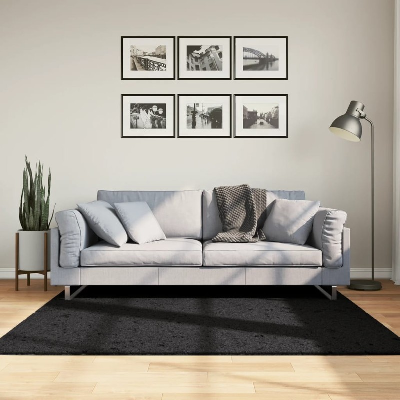 Tapis shaggy PAMPLONA poils longs moderne noir 160x160 cm 