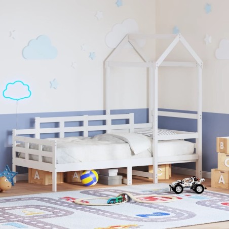 Lit de jour avec toit sans matelas blanc 90x190 cm bois massif 