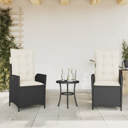 Chaises inclinables de jardin lot de 2 et coussins noir rotin 