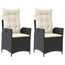 Chaises inclinables de jardin lot de 2 et coussins noir rotin 