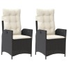 Chaises inclinables de jardin lot de 2 et coussins noir rotin 