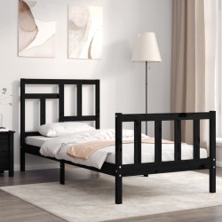 Cadre de lit sans matelas noir bois de pin massif 