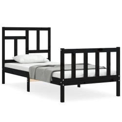 Cadre de lit sans matelas noir bois de pin massif 