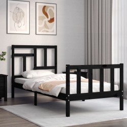 Cadre de lit sans matelas noir bois de pin massif 