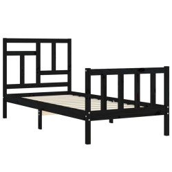 Cadre de lit sans matelas noir bois de pin massif 