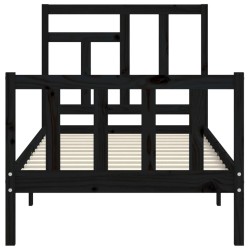 Cadre de lit sans matelas noir bois de pin massif 