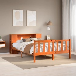 Lit bibliothèque sans matelas cire marron 120x190cm pin massif 