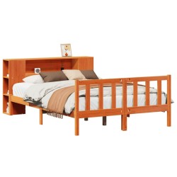 Lit bibliothèque sans matelas cire marron 120x190cm pin massif 