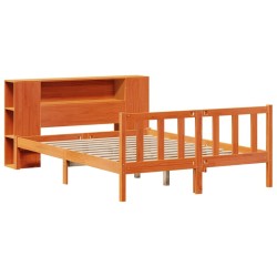 Lit bibliothèque sans matelas cire marron 120x190cm pin massif 