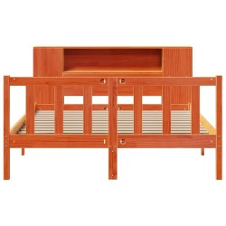Lit bibliothèque sans matelas cire marron 120x190cm pin massif 