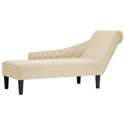 Fauteuil long avec coussin et accoudoir droit crème tissu 
