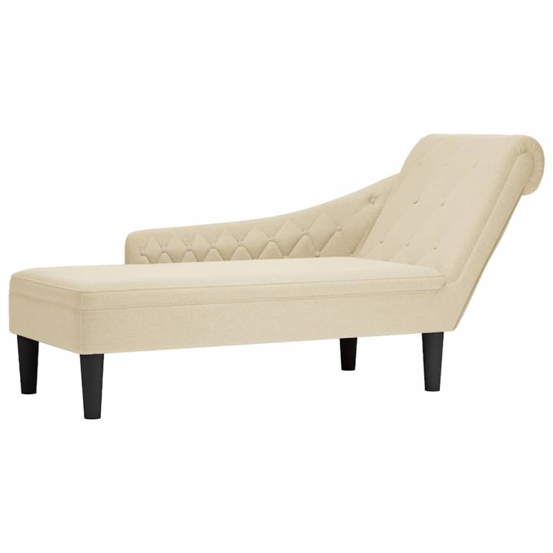 Fauteuil long avec coussin et accoudoir droit crème tissu 