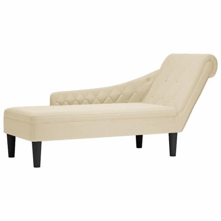 Fauteuil long avec coussin et accoudoir droit crème tissu 