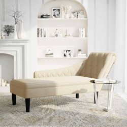 Fauteuil long avec coussin et accoudoir droit crème tissu 