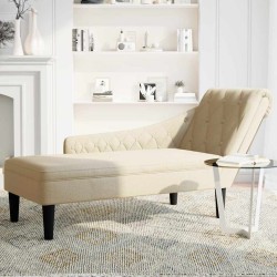 Fauteuil long avec coussin et accoudoir droit crème tissu 