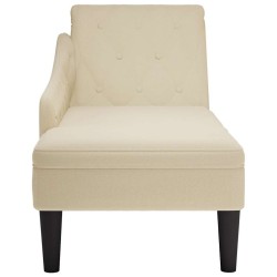 Fauteuil long avec coussin et accoudoir droit crème tissu 