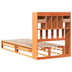 Lit bibliothèque sans matelas cire marron 75x190 cm pin massif 