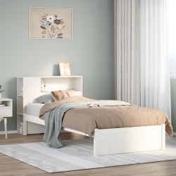 Lit bibliothèque sans matelas blanc 90x190cm bois de pin massif 
