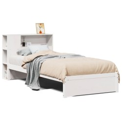 Lit bibliothèque sans matelas blanc 90x190cm bois de pin massif 